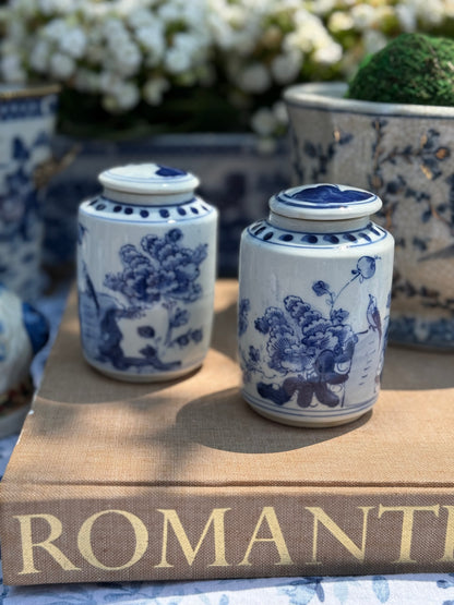 Danny's Fine Porcelain - Pair (2) Small Jar In Blue And White - 3L X 3W X 4.15H