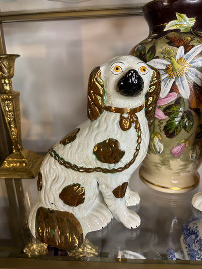Stunning antique Staffordshire spaniel mantel dogs with lustre decoration pair!