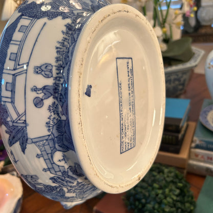 Vintage blue and white chinoiserie lidded dish