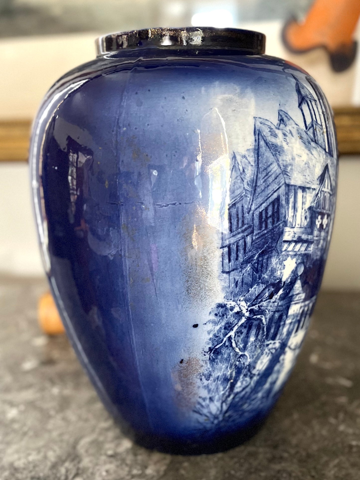 Live 08/28 Rare Antique Doulton Burslem England Extra Large Blue & White Transferware Vase | Late 1800s