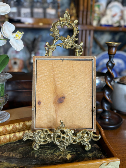 Antique c.1850 Oil on Tin After Franz Xaver Winterhalter | Mlle Virginie de Sainte-Aldegonde with Mastiff | Original Gilt Wood Frame | 8” × 7”