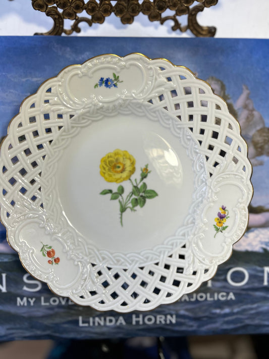 Meissen Reticulated Plate with Hand Painted Rose and Flowers