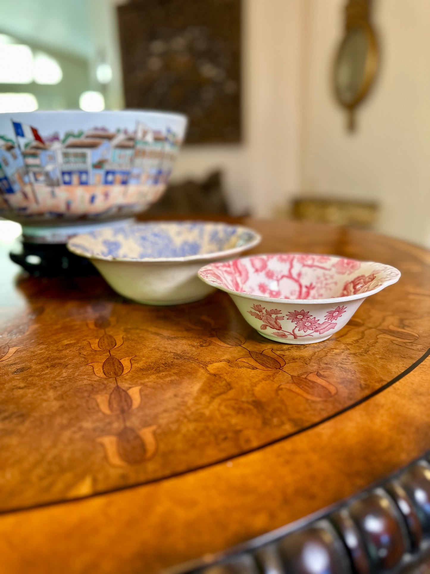 Johnson Brothers “English Chippendale” Pink Floral Chintz Lugged Bowl, c. 1935-1965