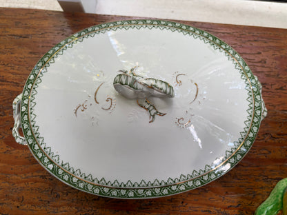 Gorgeous antique Ridgways Monterey covered dish with ribbon style handles!