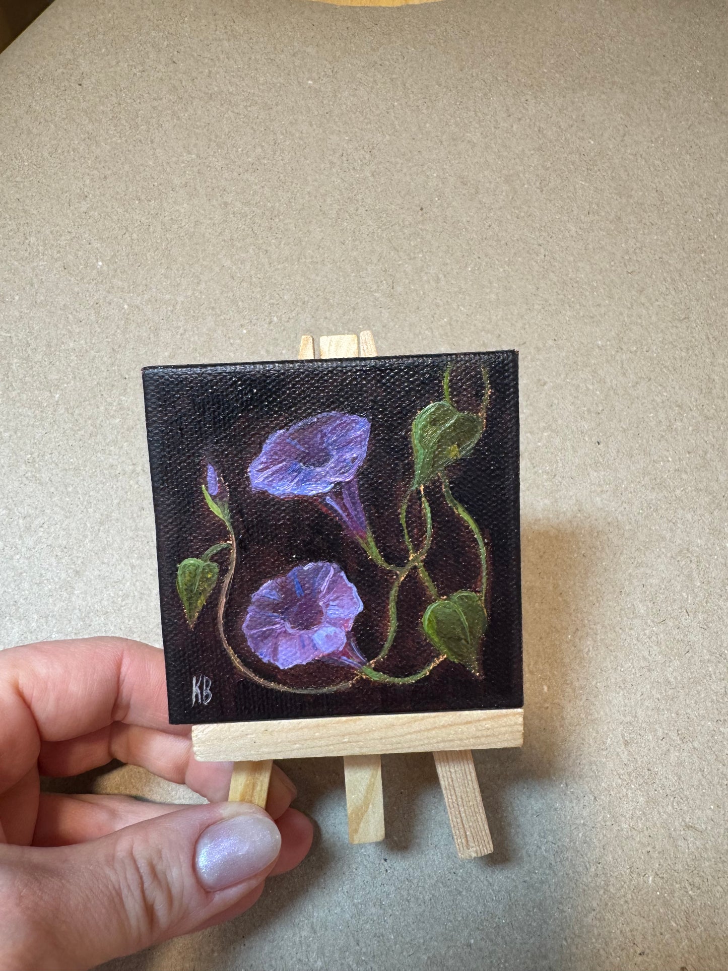 Live 06/19 mini art morning glory original oil paintings on stretched canvas 3x3”