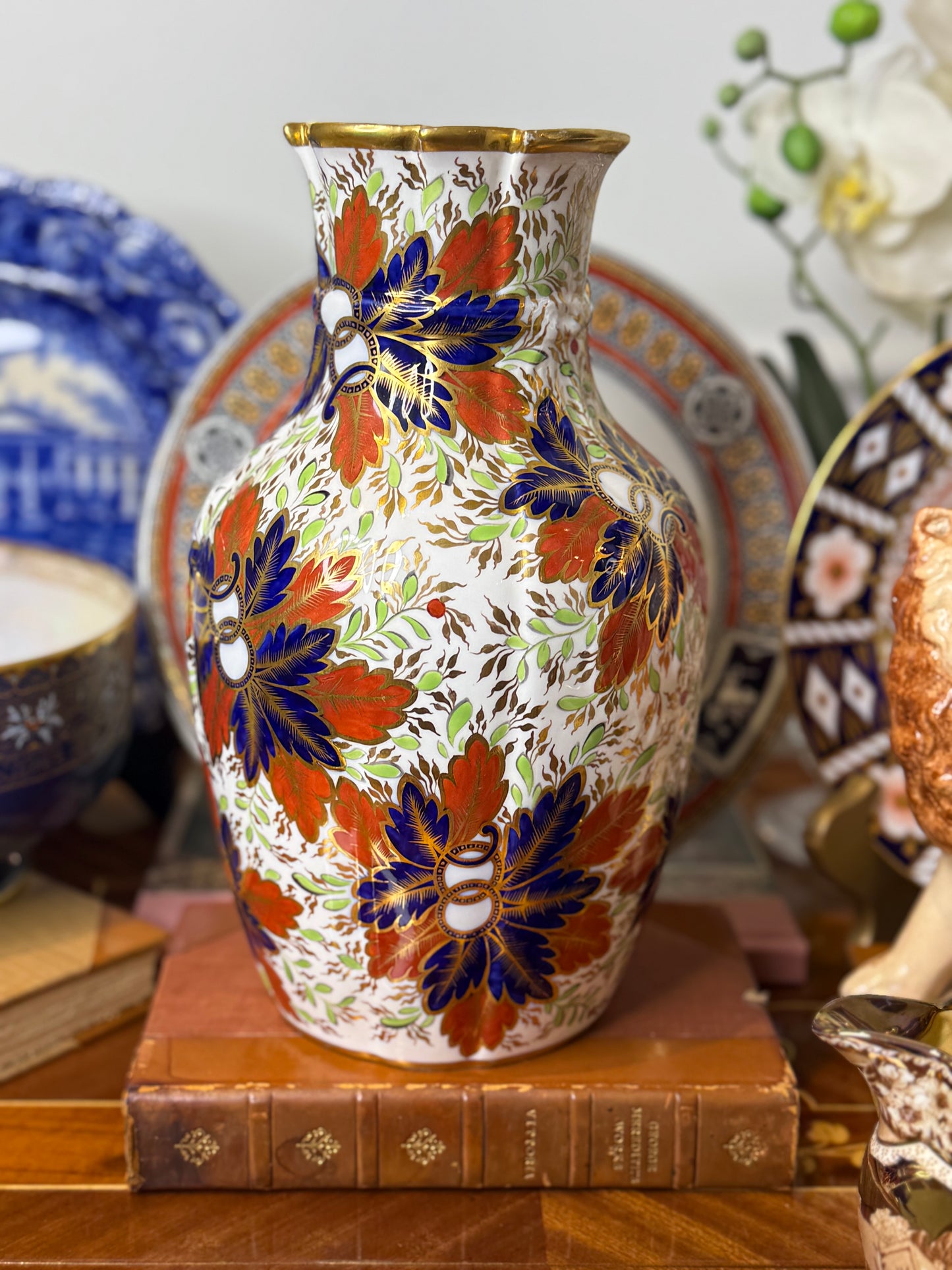Antique Copeland Spode “Imari Style” Porcelain Vase | England | Hand-Decorated Gilt Floral Vase | 10.5”H | Restored