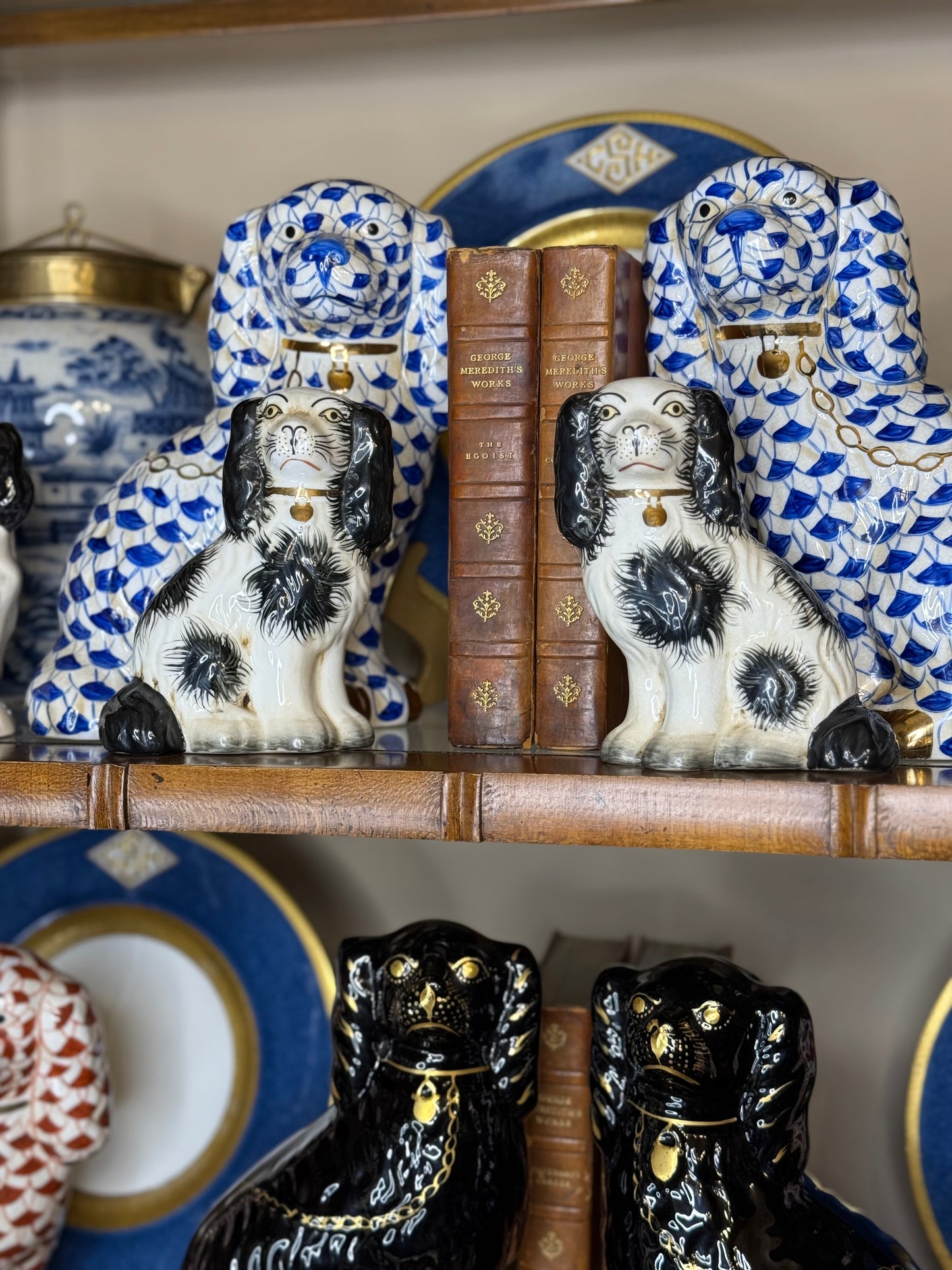 Danny’s Fine Porcelain: Black/White, 6” Tall Mantle Spaniel Dog Pair