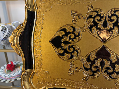 Gorgeous large Florentine gold and black tray with handles!