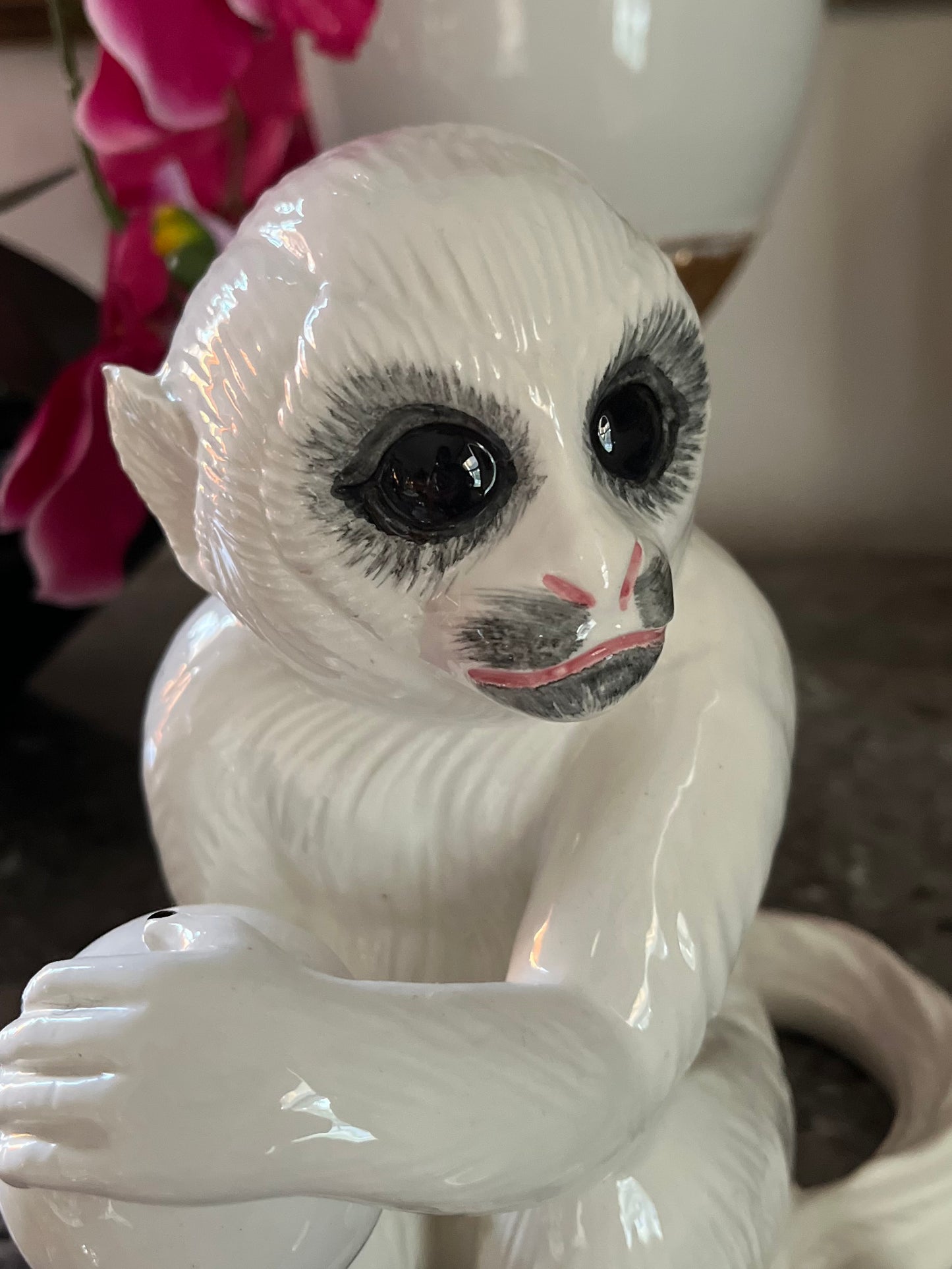 Live 06/29 Signed Italian Capuchin Monkey Ceramic Figurine Holding Orb | Mid-Century Decor