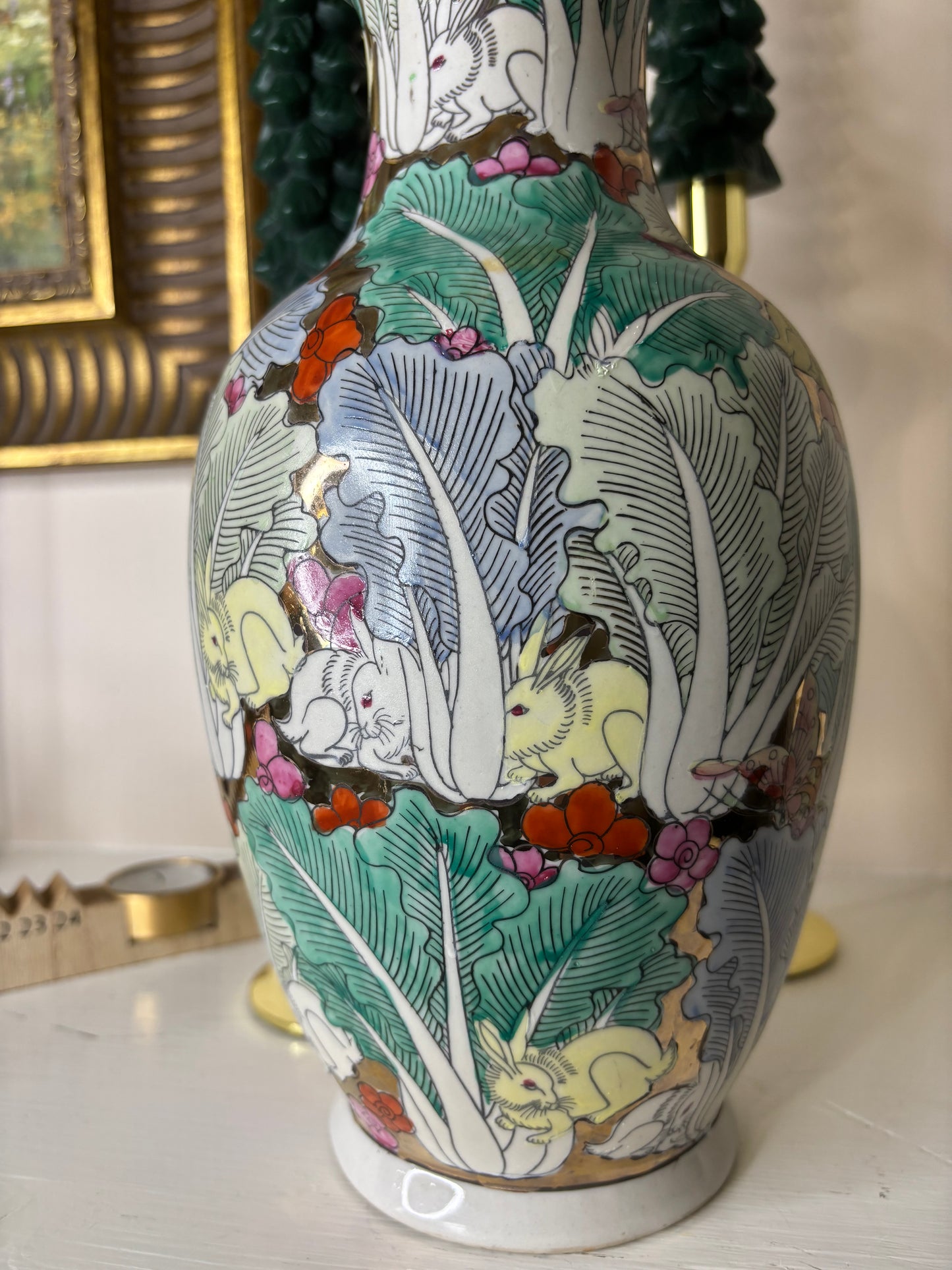 Gorgeous Bok Choy 12 1/4” Vase with bunnies!