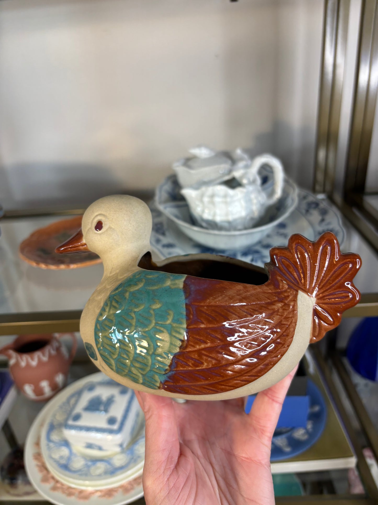 Lovely pottery duck planter!