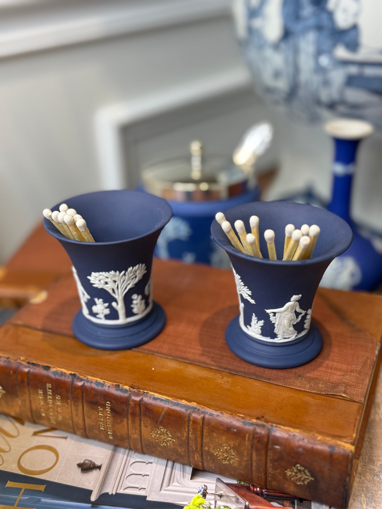 Vintage Wedgwood Portland Jasperware Toothpick Vase, 2.5” Tall