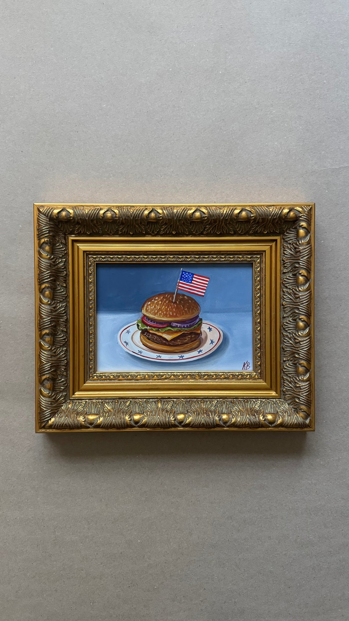 Reserved Live 09/15 Cheeseburger original oil painting 11x9”