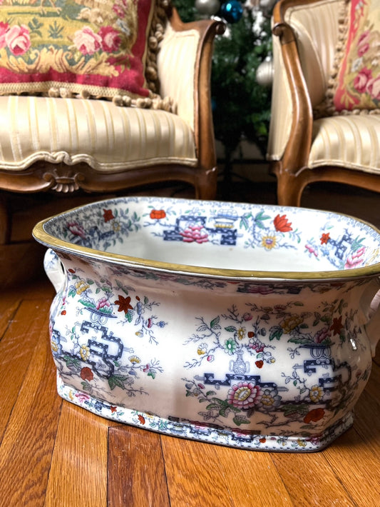 Exceptional Antique 1860-1890 Ashworth Bros. England Large Indian Tree Transferware Planter / Cachepot / Footbath