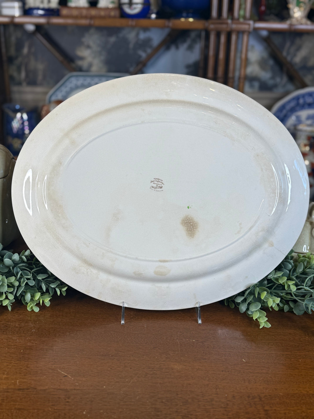 🔥ON AUCTION 🔥 Vintage Royal Staffordshire Dinnerware by Clarice Cliff | Tonquine Turkey 10 Dinner Plates & Large Platter | Thanksgiving Transferware | Made in England