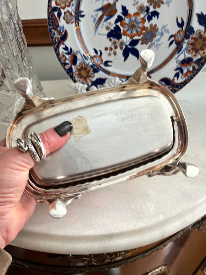 Live 09/20 Gorgous F.B. Rogers RococoSilverplate Roll-Top Butter Server with Lion’s Head Feet & Original Glass Insert