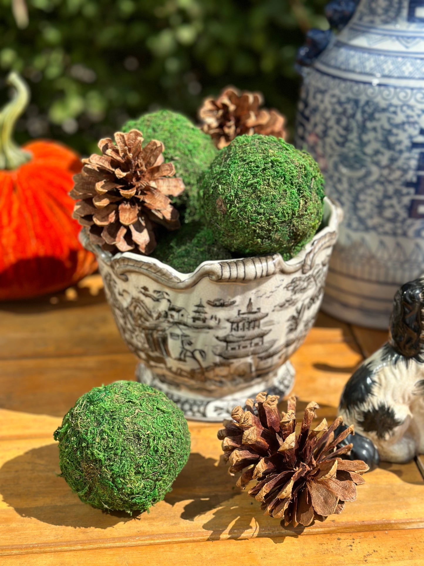 Hand painted Black & White Pagoda Porcelain Cachepot, 8L X 8W X 6H