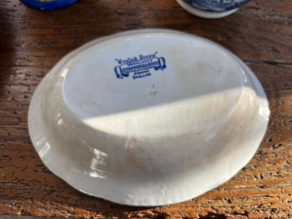 “English Scenic” Blue and white transferware oval bowl by Adams England featuring horses pasture scene!