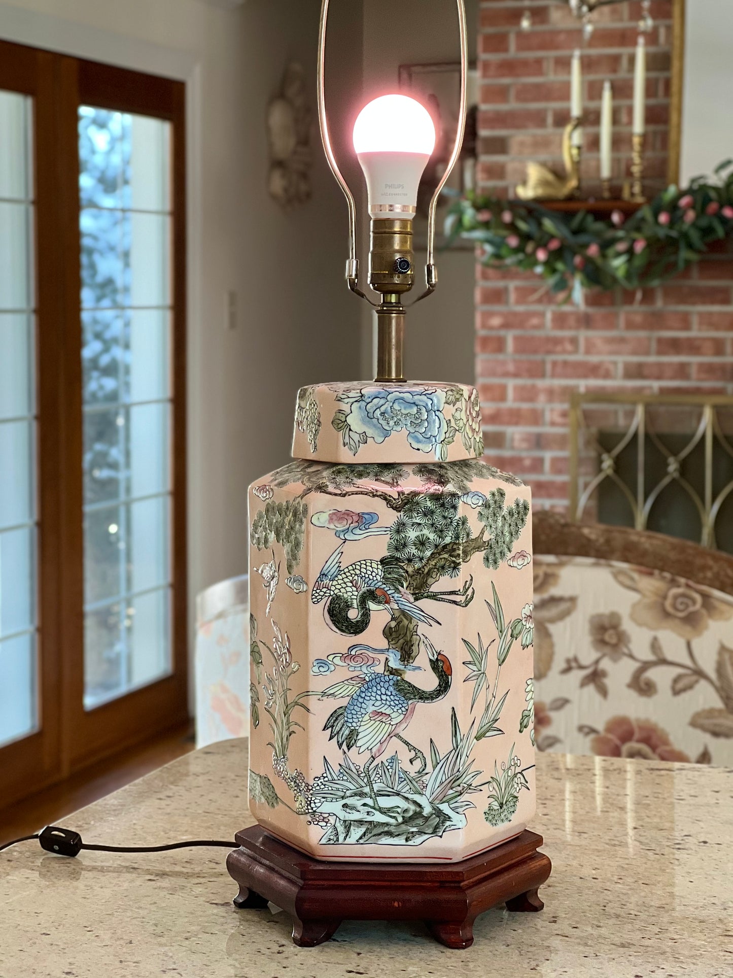 Vintage Chinoiserie Hexagonal Table Lamp, 31.5” to top of finial - Excellent!