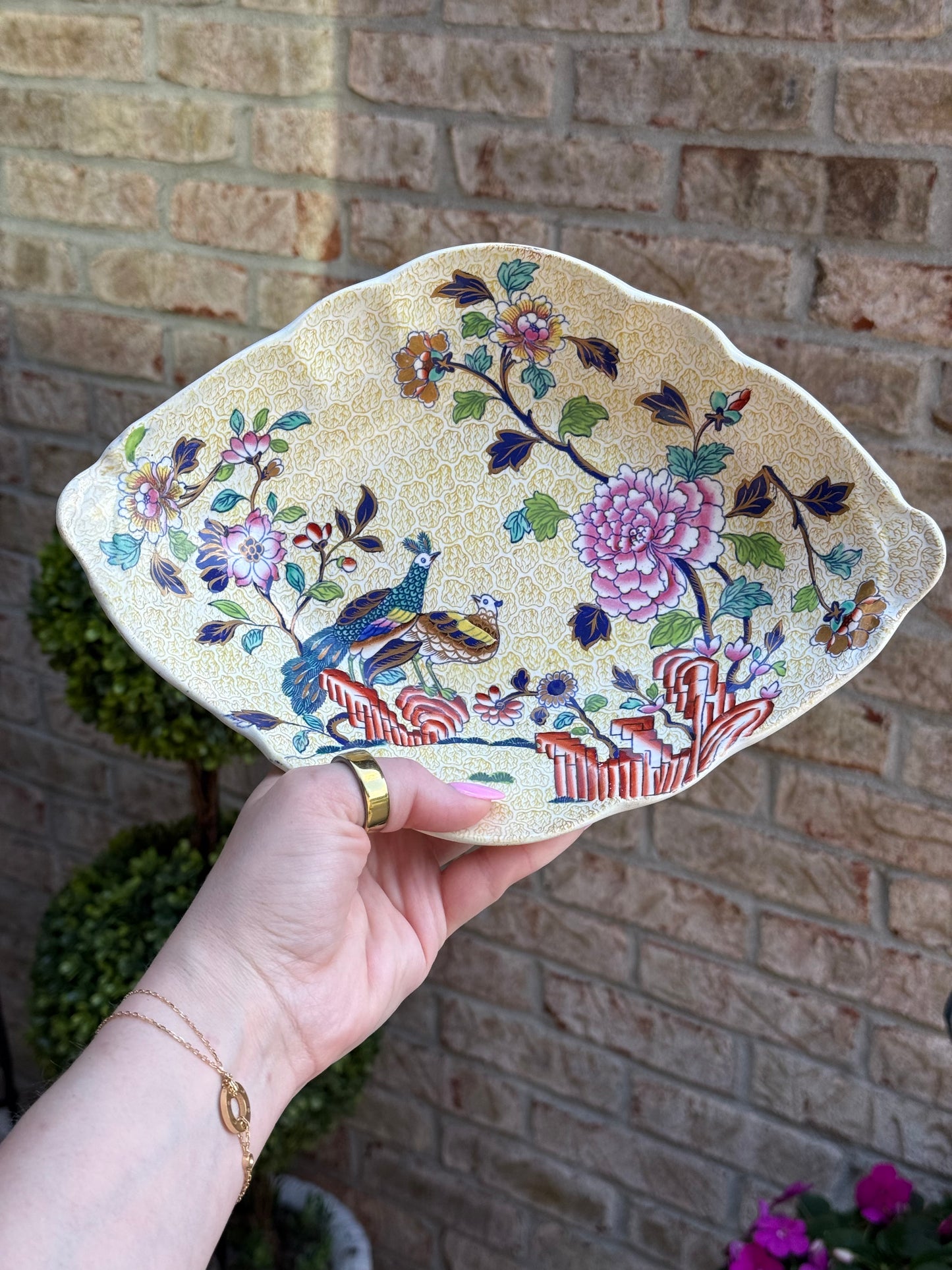 RESERVED - CASEY - Antique Copeland & Garrett “Peacock & Parsley” Diamond Dish, c.1833–1847 | Transferware Serving Dish | 10.5” x 7.5” | #DA4527