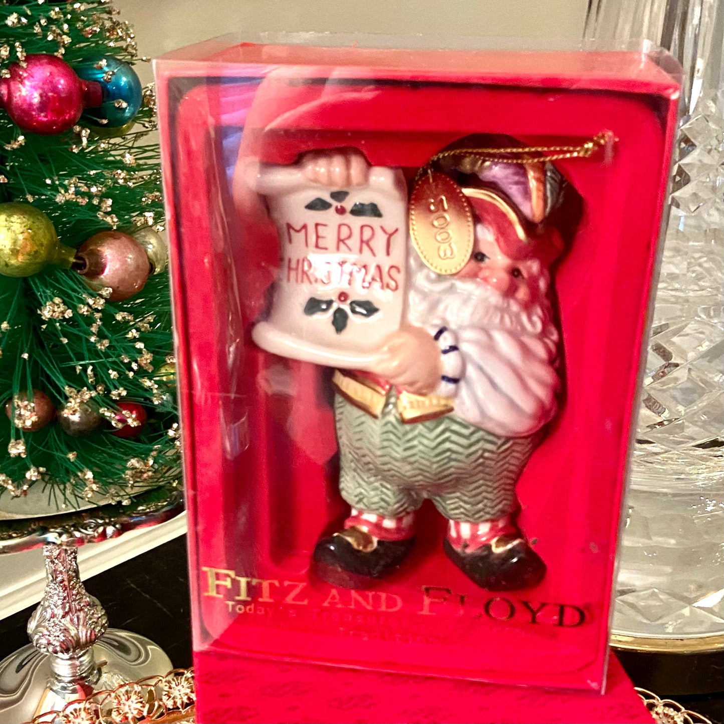 Vintage designer Fitz & Floyd santa clause christmas ornament