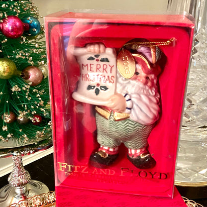 Vintage designer Fitz & Floyd santa clause christmas ornament