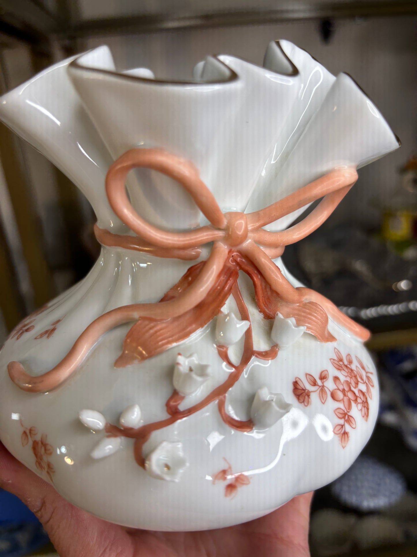 Lovely vase with pink bow and flowers!