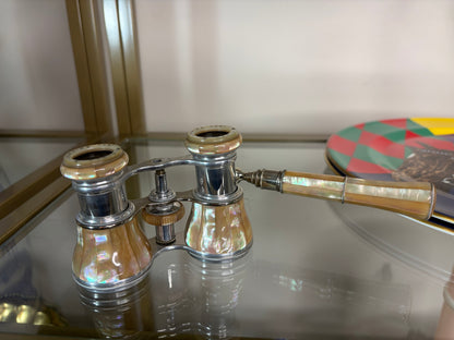 Stunning Antique French Mother of Pearl opera glasses with handle!