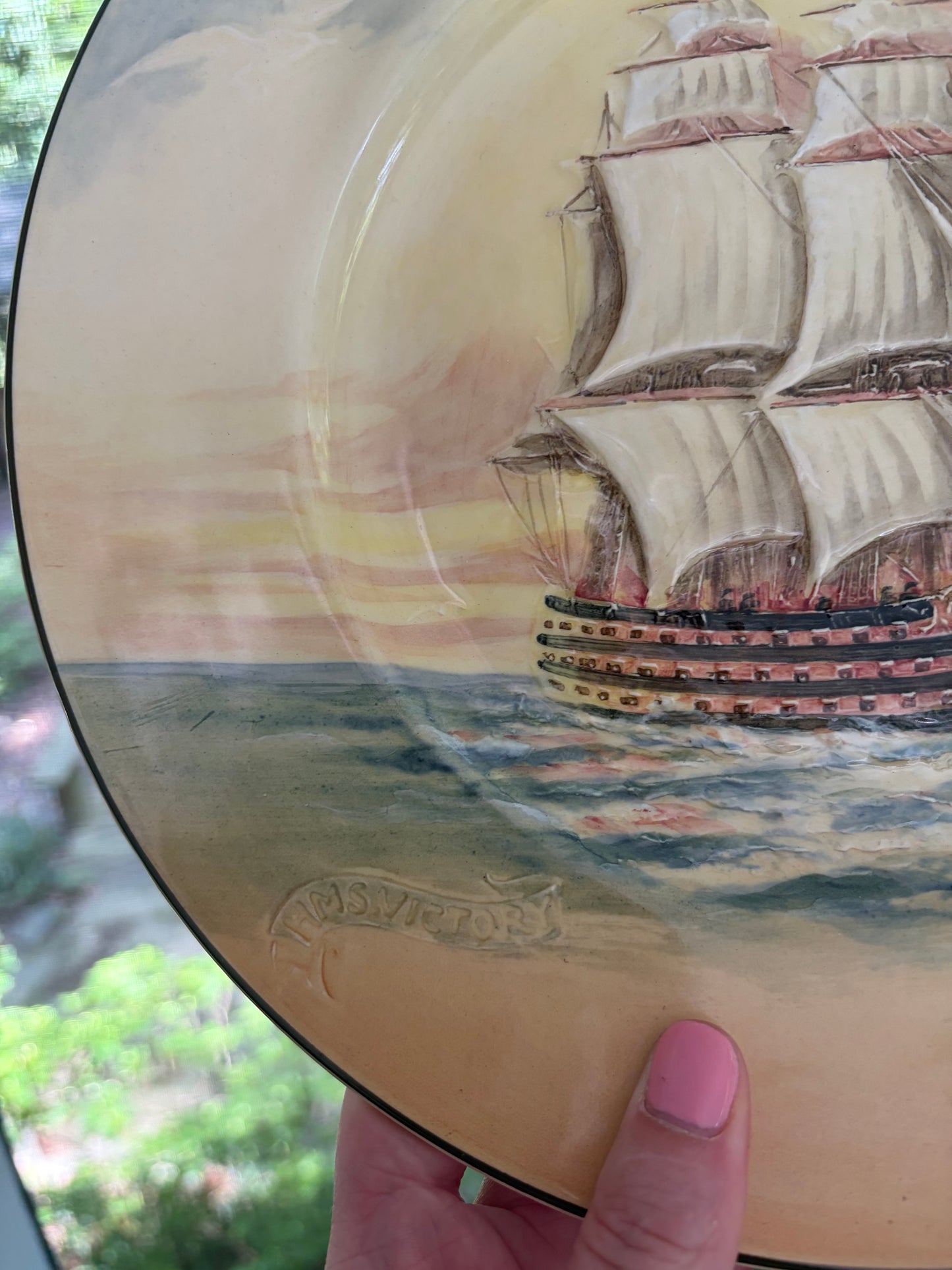 Royal Doulton "Famous Ships" seriesware plate featuring HMS Victory with raised design!
