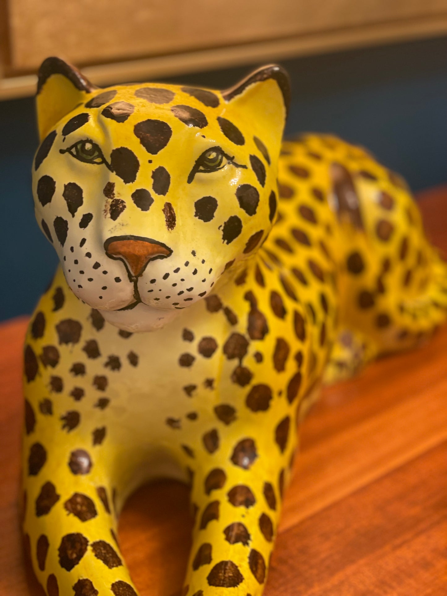 Vintage 24” Lying Leopard Ceramic Sculpture Hand Painted Circa 1970’s - Pristine!