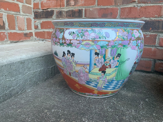 Gorgeous Large Famille Rose Fishbowl planter with pastel pink and purple hues and koi fish - Excellent condition!