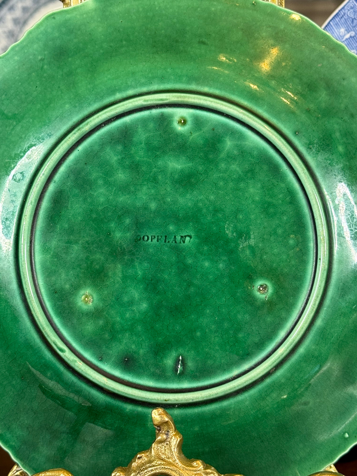Antique Copeland Green Majolica Leaf Plate, Molded Botanical Design, English, c.1870–1890, 8.5” D | #DA4590