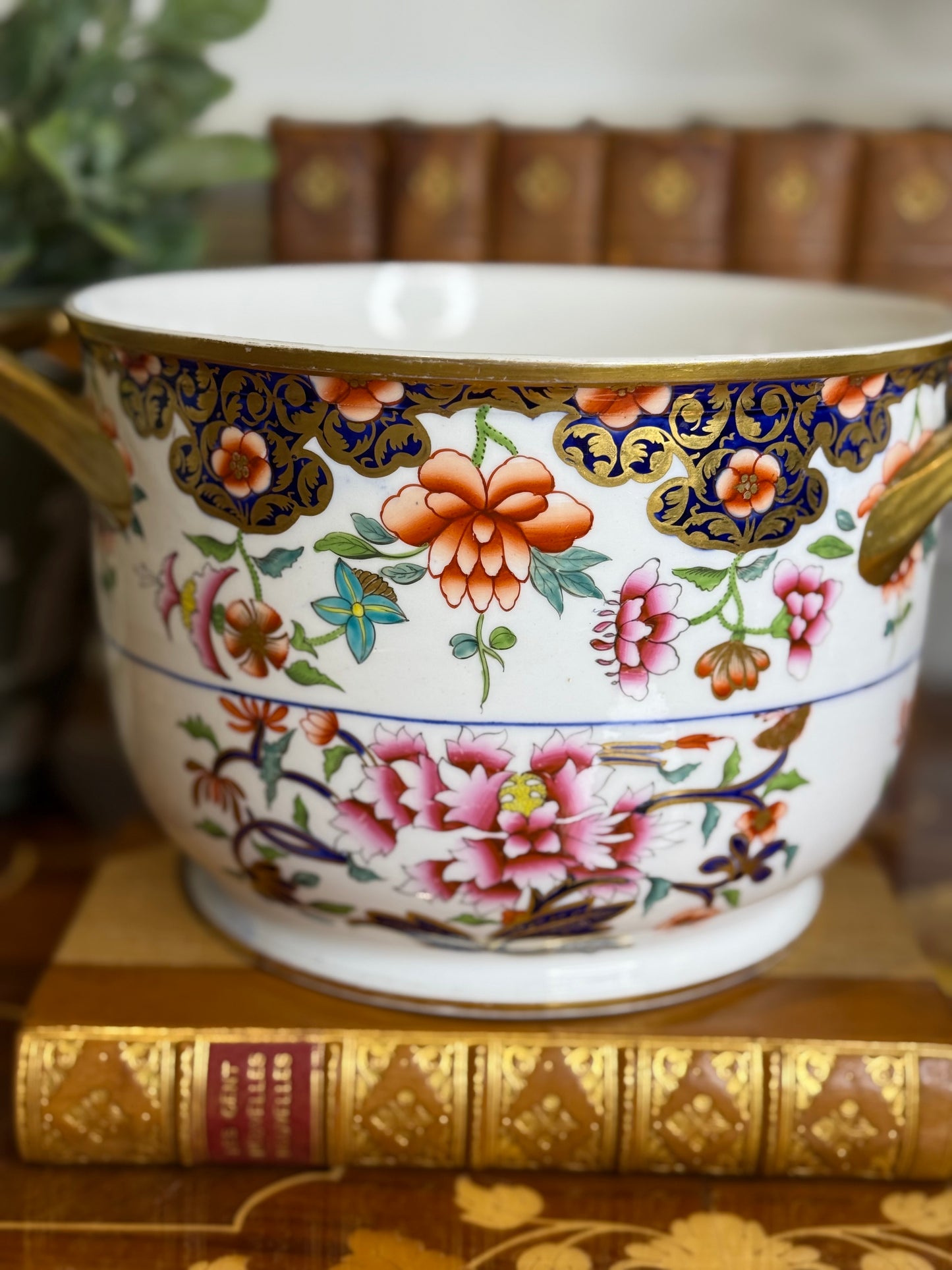 RESERVED - CASEY - Antique Spode Imari Wine Cooler, Pattern 2630, c.1810, 9”W with Gilt Handles – #DA4540