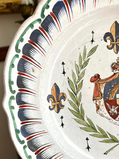 Live 09/29 Antique French Faience Royal Armorial Plate, Eagle & Fleurs-de-Lis, Ermine & Laurel, c. 1880–1920