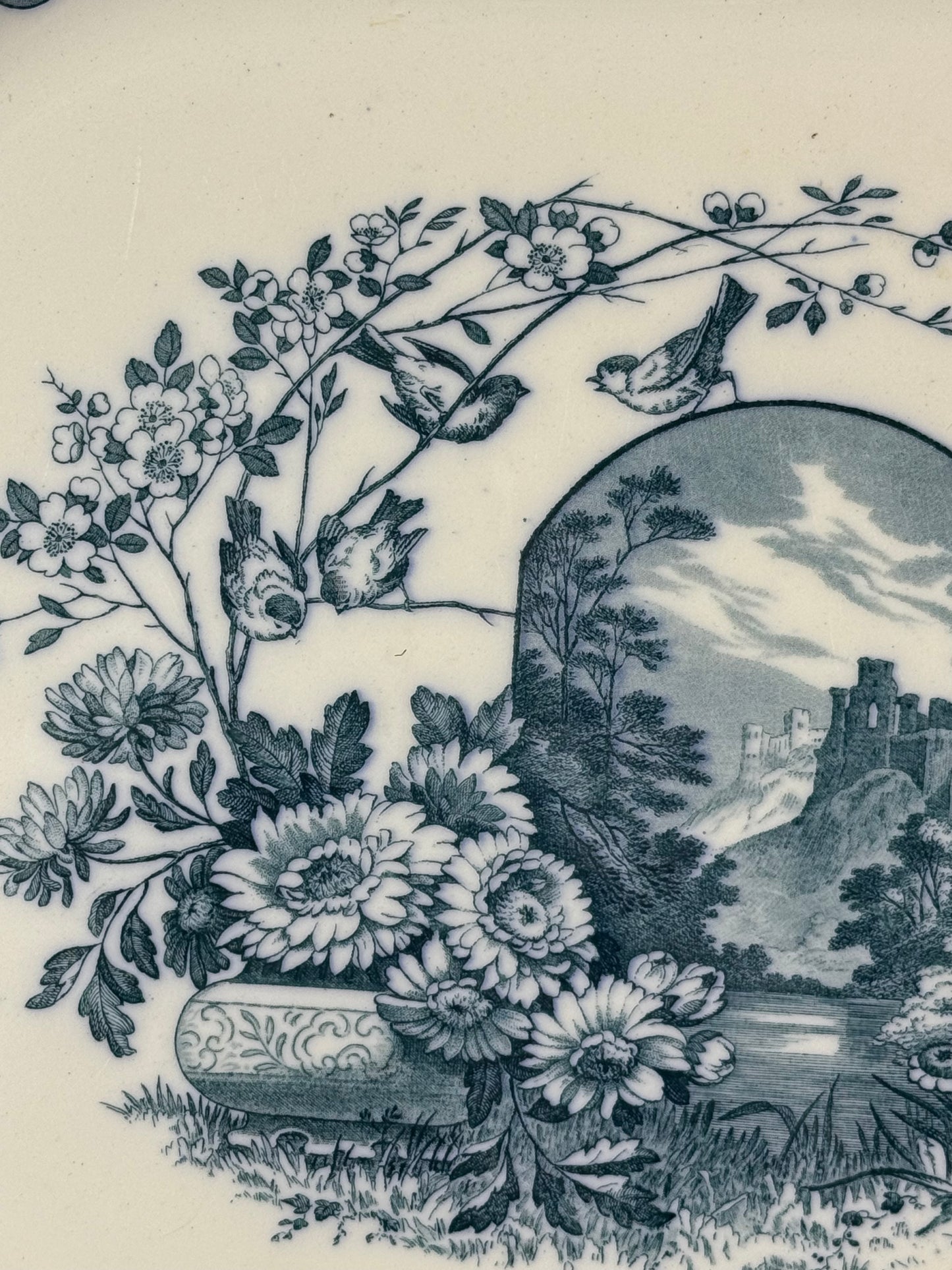 Antique Wedgwood Blue & White Transferware Platter | Scenic Floral Octagonal Serving Platter | c.1860–1880 | 16”