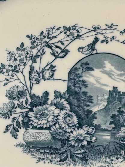 Antique Wedgwood Blue & White Transferware Platter | Scenic Floral Octagonal Serving Platter | c.1860–1880 | 16”
