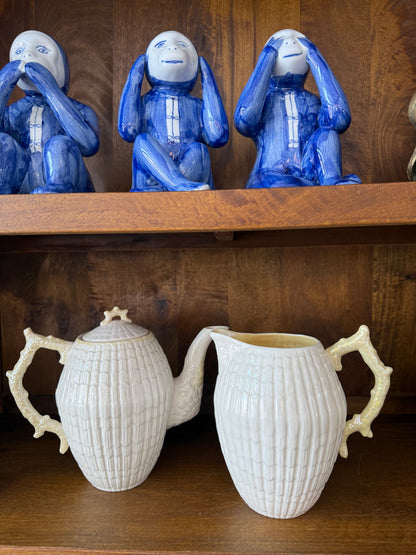 Reserved Nicole - Vintage Irish Belleek 4 Cup Lidded Coffee Pot with Coral Design Handle (1965-1980)
