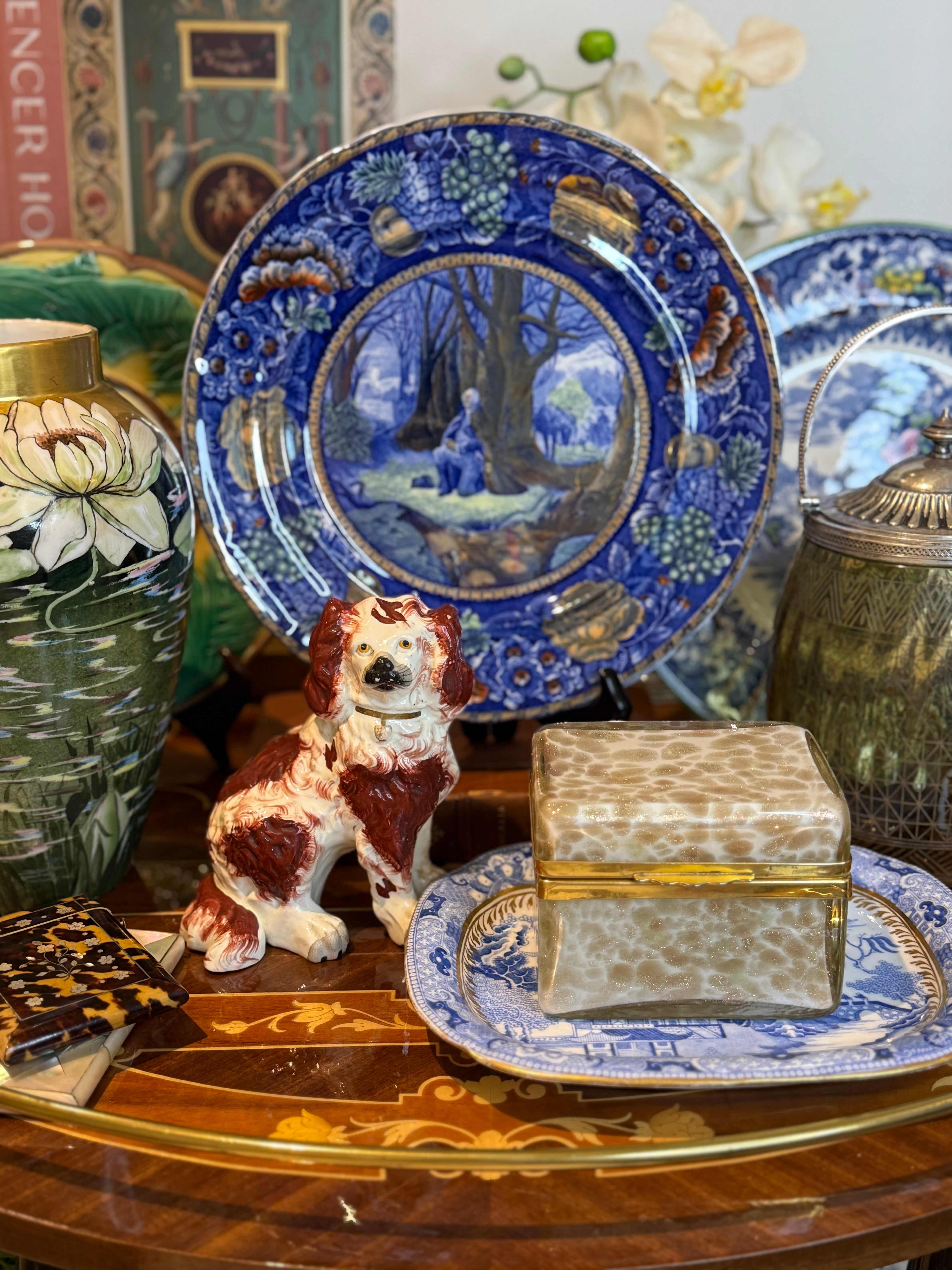 Vintage Murano Art Glass Casket Box | Aventurine & White Mottled