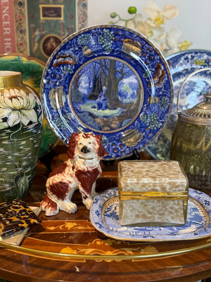 Vintage Murano Art Glass Casket Box | Aventurine & White Mottled Glass | Brass Mounted Trinket Box | 5” x 4” x 3”