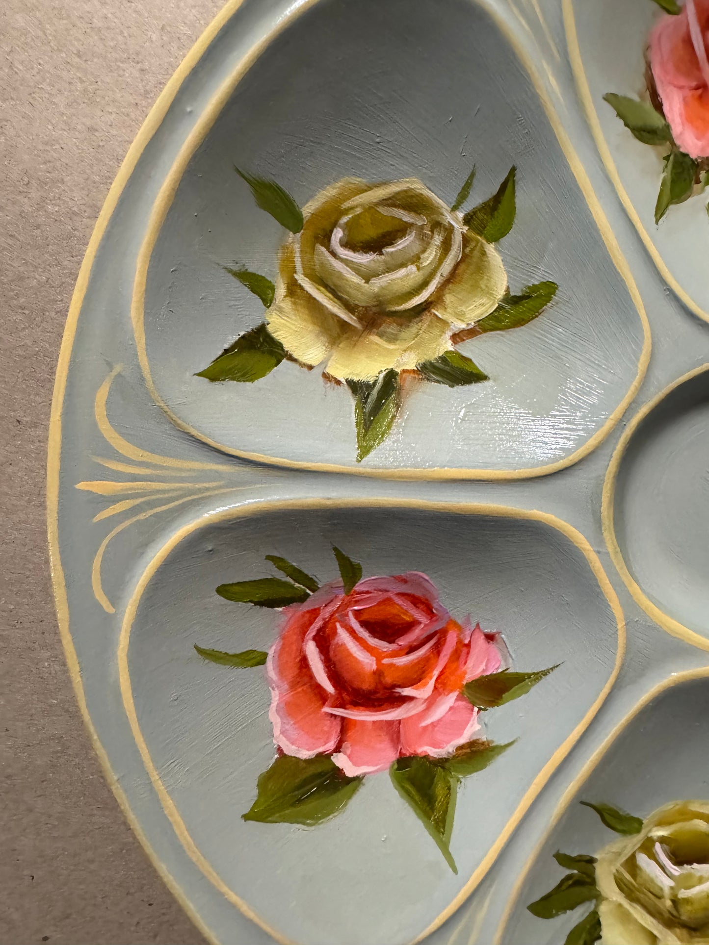 Floral hand painted oyster plate 9” diameter