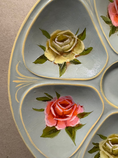 Floral hand painted oyster plate 9” diameter