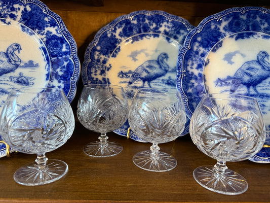 Set of 4 Vintage Crystal Brandy Snifters / Cordial Glasses