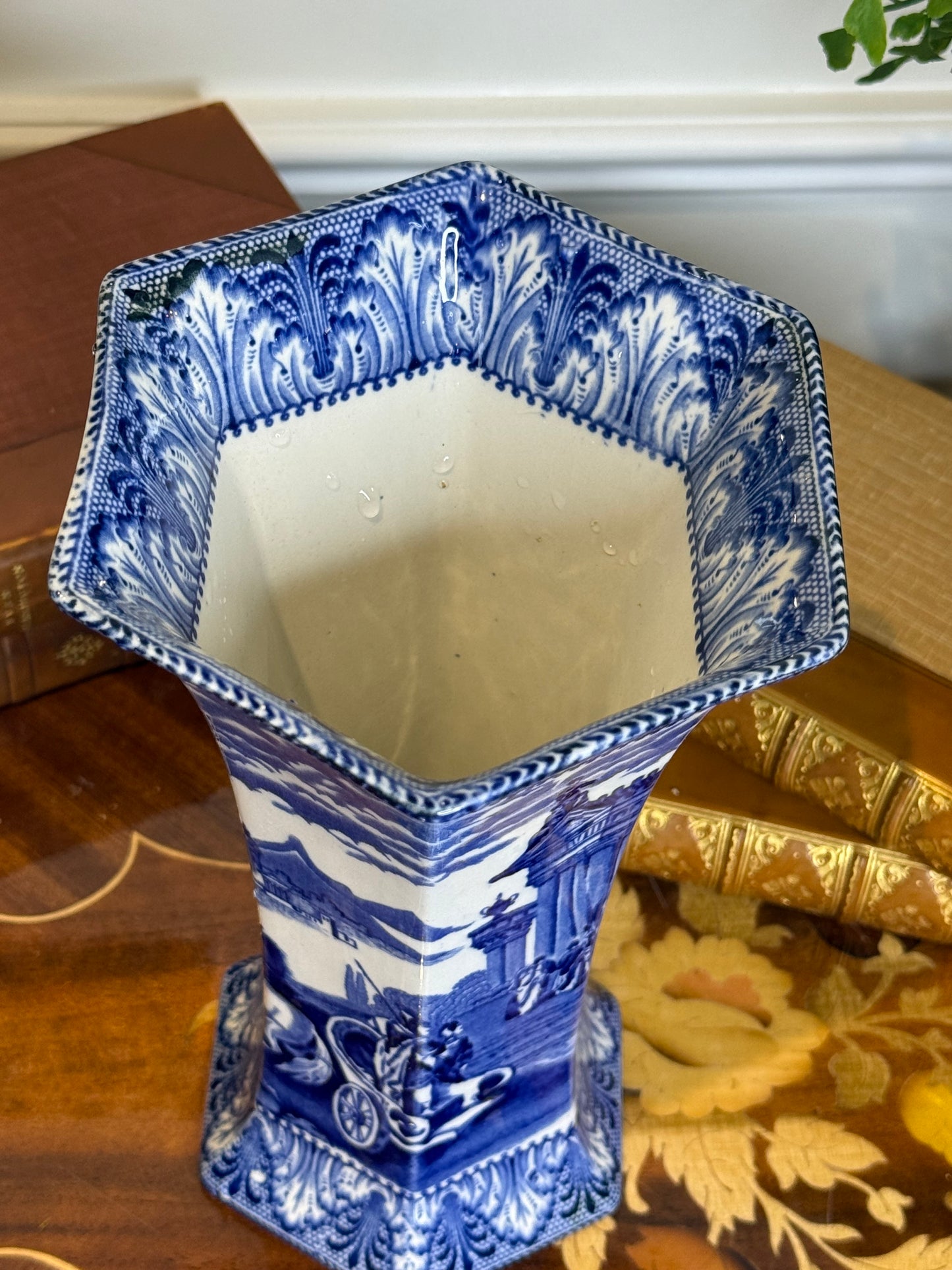 Antique 1920s Cauldon England Blue & White Carriage Vase | 8”