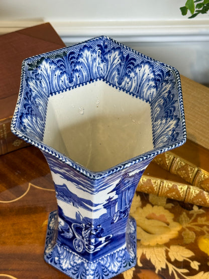 Antique 1920s Cauldon England Blue & White Carriage Vase | 8”