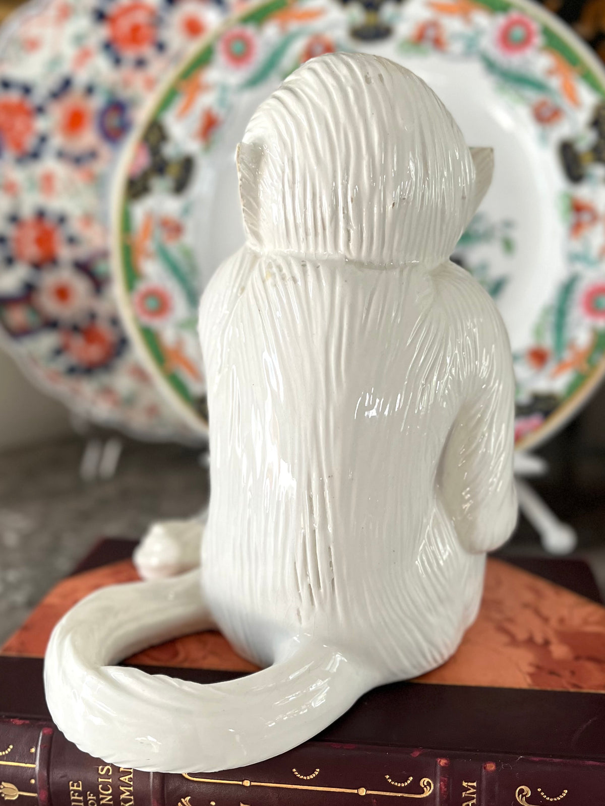 Signed Italian Capuchin Monkey Ceramic Figurine Holding Orb | Mid 20th Century