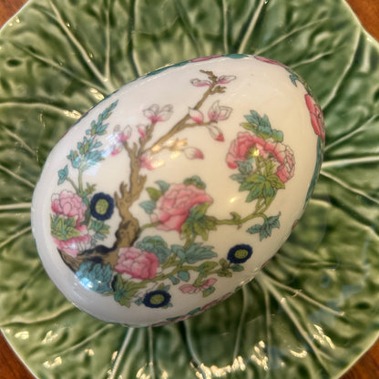 Beautiful Teissonniere  French Limoges chinoiserie colorful rose canton oval egg jar with lid