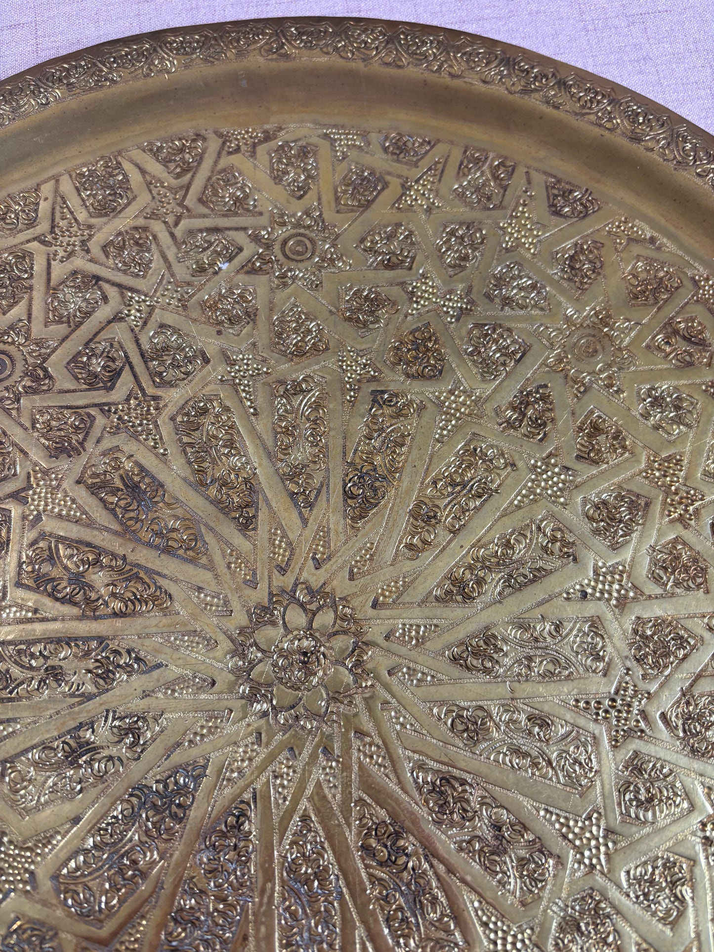 Gorgeous large ornate etched brass tray!