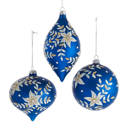Kurt S. Adler | Indigo Blue & White Glass Christmas Ornaments | Ball, Onion & Drop Shapes | Set of 3