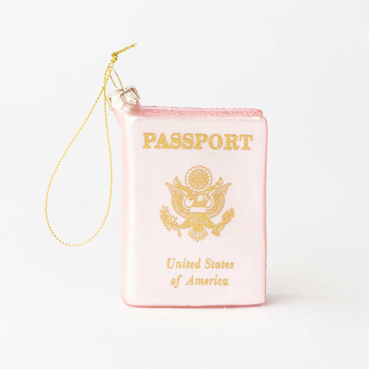 Pink Passport Glass Christmas Ornament