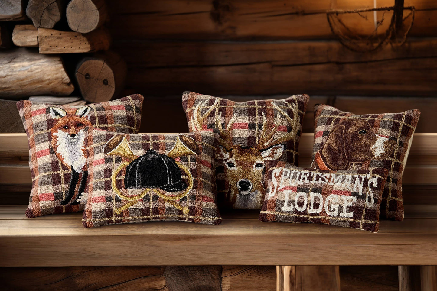 Bugle Crest Hooked Wool Accent Pillow | 14" × 18"